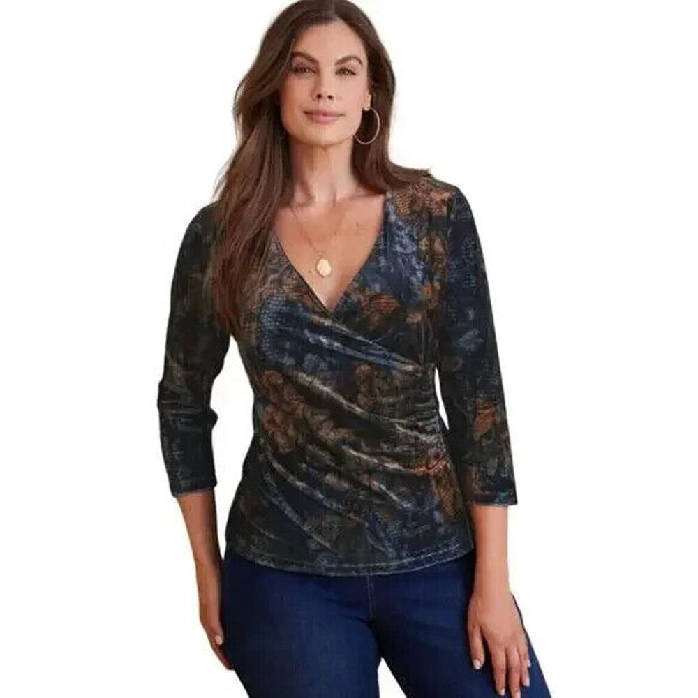 Soft Surroundings Velvet Alyssa faux wrap Blouse floral print size XS NWT